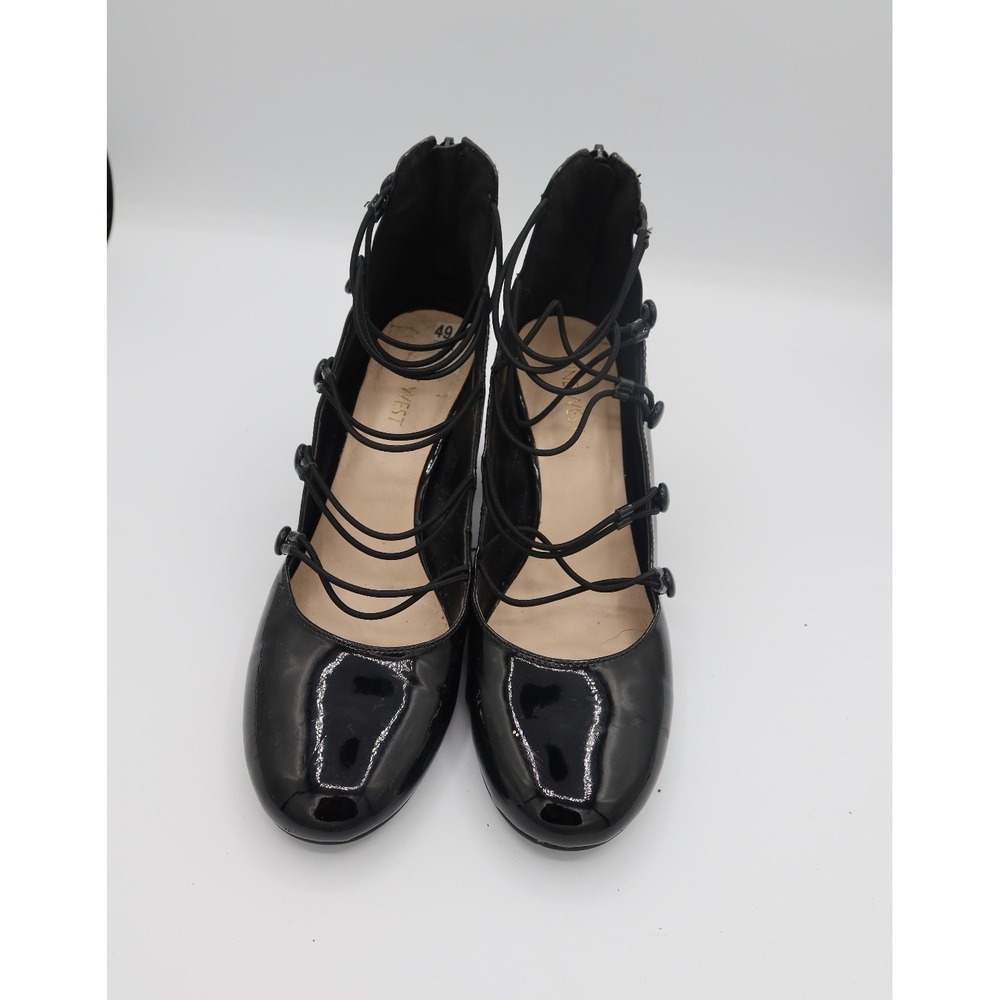 Vintage Nine West Black Patent Lace Up Caged Heels Y2K 7.5